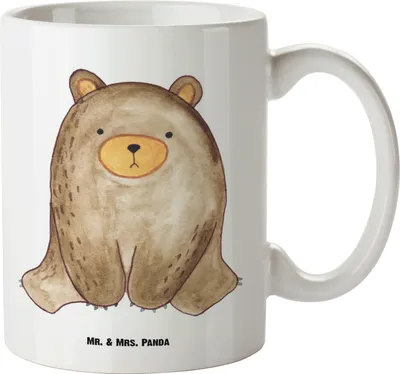 Produktbild von Mr. & Mrs. Panda Haferl Bär sitzend - Weiß - Geschenk, weisse tasse, Teddy, Keramiktasse, Große Teetasse, Pott