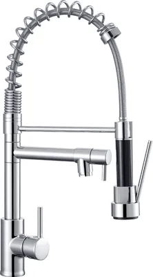 Produktbild von Auralum Küchenarmatur Wasserhahn Küche mit Spiralfeder, 360° drehbare Spültischarmaturen Einhebel Mischbatterie mit zwei Ausläufen, Chrom