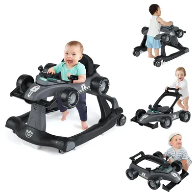 Produktbild von COSTWAY 4 in 1 Lauflernhilfe, Lauflernwagen, Baby Walker Autoförmig mit Musikbox, Licht & Rädern, Gehfrei Baby ab 6 Monaten, 12kg Belastbar, Grau