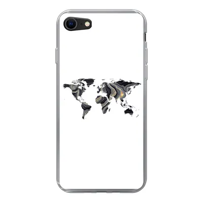 Produktbild von MuchoWow® Handyhülle Schutzhülle Hülle für iPhone SE 2022 Weltkarte - Gold - Linie Silikon Softcase Handy Hülle - Schutzhülle