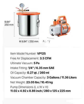 Image de Kit de chambre à vide, capacité de 3 gallons, pompe de 3,5 CFM, 3,5 CFM, 3 gallons