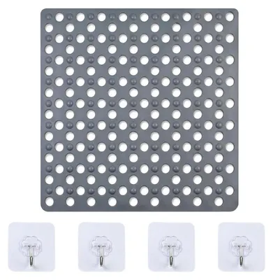 Image de Tapis de douche antidérapant, 54x50 cm, PVC, gris, avec 4 crochets