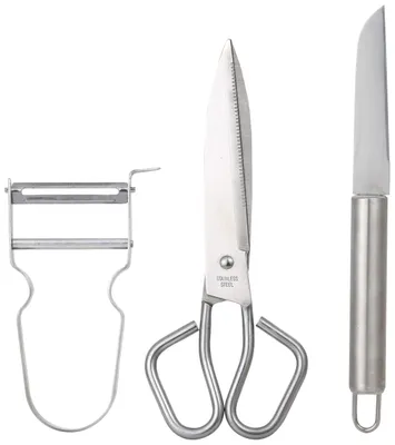Küchenhelfer-Set 3-teilig, Edelstahl, Schere, Schäler, Messer
