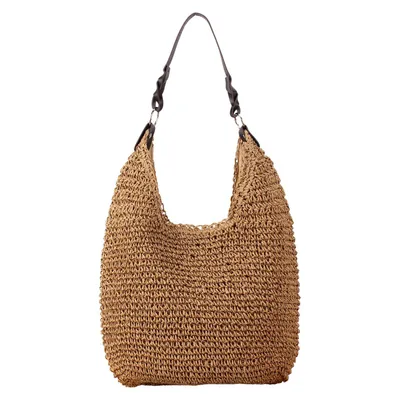 Produktbild von Strohtasche Damen Handgewebt Umhängetasche für Reisen Urlaub Strand, Braun