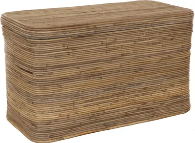 Zdjęcie produktu dla KRINES HOME Rattanowy kosz na pranie / Skrzynia na pranie z solidną pokrywą / Pojemnik na pranie, ławka do przedpokoju w stylu wiejskim / Stołek łazienkowy (prostokątny, naturalny szary)