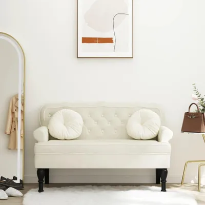 Image de vidaXL Banc avec dossier Crème 119,5x64,5x75 cm Velours