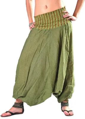 Produktbild von Haremshose Pumphose Aladinhose Pluderhose Yoga Goa Sarouel Baggy Aladin Freizeithose Ranya, grün S/M