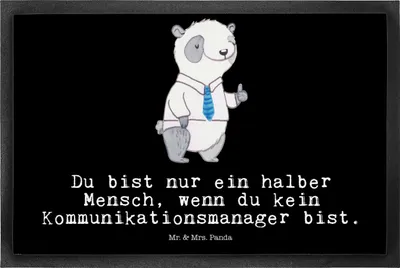 Produktbild von Mr. & Mrs. Panda Schmutzmatte Kommunikationsmanager Herz 50 x 75 cm - Schwarz - Geschenk, Fussmatte, Fußabtreter, Studium, Witzig, Lustig, teppichmatte, Schmutzfangmatte