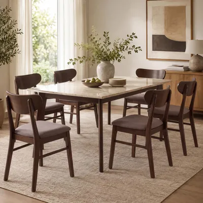 Immagine prodotto di Set da 6 sedie da sala da pranzo HWC-M59, sedie da cucina, tessuto/tessuto su struttura in legno massello ~ struttura scura, color taupe
