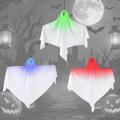 3 Halloween-Geister 80x107 cm LED Farbwechsel Stoff