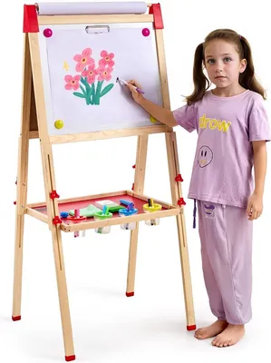 Produktbild von 3-in-1-Kinder-Staffelei, doppelseitige magnetische Holz-Whiteboard-Kreidetafel