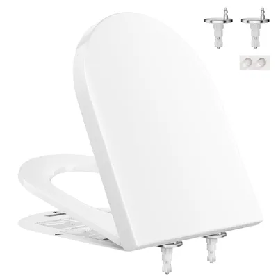 Produktbild von Toilettendeckel D Form WC-Sitze, Ergonomischer Toilettensitz mit Absenkautomatik Weiß, Klobrille abnehmbar, 250kg Tragkraft, PP Material, Cecipa