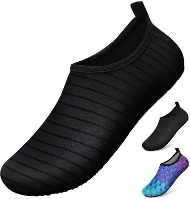 Immagine prodotto di Ibenzoa® Scarpe da acqua unisex per tutta la famiglia – elastiche e traspiranti, ad asciugatura rapida, suola in gomma antiscivolo, colore nero