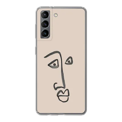 Produktbild von MuchoWow® Handyhülle Schutzhülle Hülle für Samsung Galaxy S21 Gesicht - Rosa - Strichzeichnung Silikon Softcase Handy Hülle - Softcase