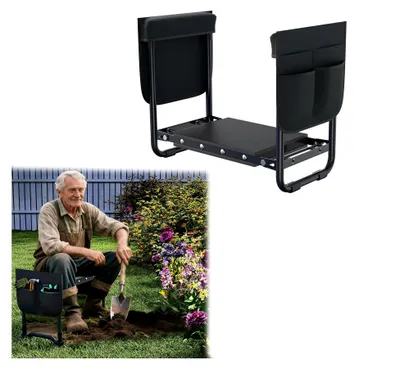 Produktbild von Klappbare Gartenhocker Kniebank - Arbeitshocker für Gartenarbeit mit Schaumkissen und Werkzeugtasche bis 180 kg, Anthrazit
