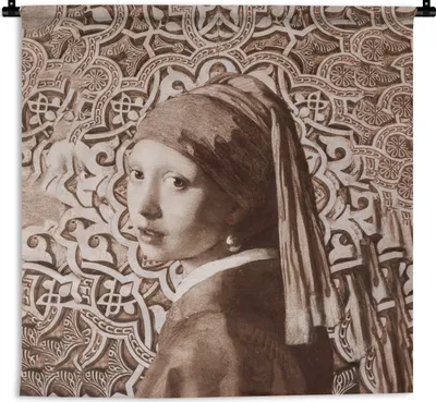 Produktbild von MuchoWow® Wandteppich Wandbehang Das Mädchen mit dem Perlenohrring - Vermeer - Braun 150x150 cm Tapisserie Dekoration Wandtuch - Wohnaccessoires - Modernes