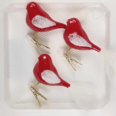 Produktbild von 3 tlg. Glas Vogel Set in Hochglanz Modern Rot Weiss