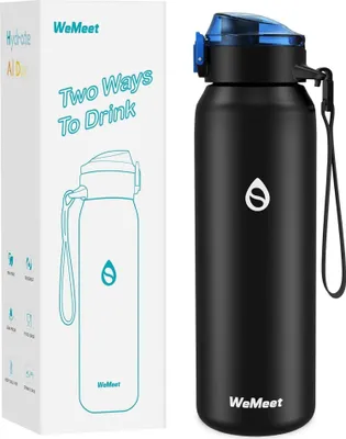Image de WEMEET Gourde en acier inoxydable 1000ml avec paille amovible et sangle Noir
