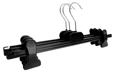 Produktbild von Hosenbügel Hosenspanner 50 Stück Kleiderbügel Kunststoff 36 cm | rutschfeste gummierte und verstellbare Klammern | 360° drehbarer Haken | platzsparend