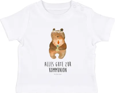 Produktbild von Mr. & Mrs. Panda Babyshirt Bär Kommunion 6. - 12. Monat - Weiß - Geschenk, Baby  Shirt, Kinder, T-Shirt, Gottes Segen, Teddy, Kleinkind, Taufkerze, Organic, Katholisch