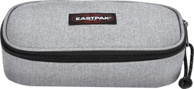 A gray Eastpak pencil case is shown against a white background.