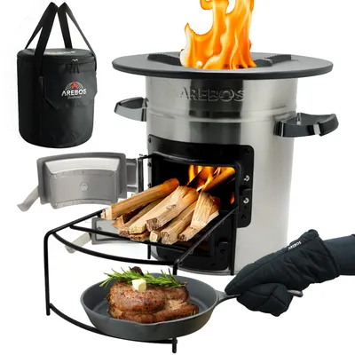 Immagine prodotto di AREBOS Forno a razzo con padella per grigliate | Ghisa, forno olandese, campeggio e barbecue