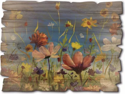 Produktbild von ARTland Holzbild Vintage Wildblumenwiese blauer Himmel Größe: 40x30 cm