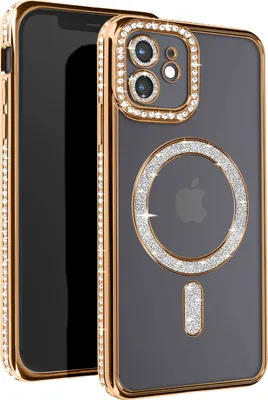 Zdjęcie produktu dla Avizar, diamentowe etui na iPhone'a 12 - ochrona MagSafe z krawędzią z kryształu górskiego, złote