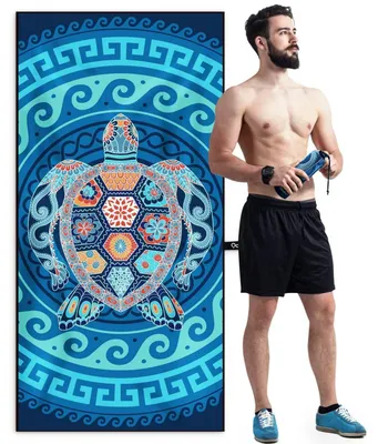 Produktbild von Mikrofaser Strandtuch schnell trocknend 178x80 cm sandfrei blau Schildkröte