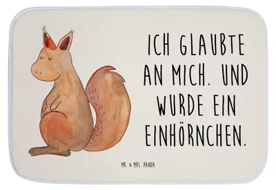 Produktbild von Mr. & Mrs. Panda Badematte Einhorn Glauben - Weiß - Geschenk, Unicorn, Badvorleger, Eichhorn, Badezimmerteppich, Badteppich, Teppich Bad, Eichhörnchen, Einhörnchen