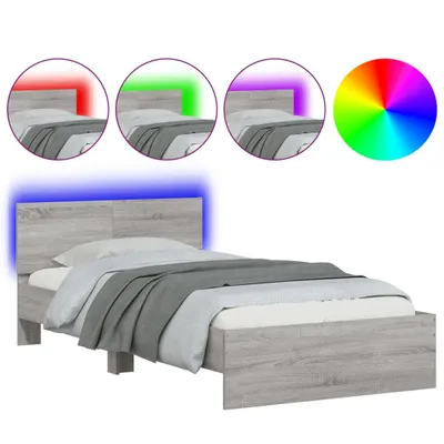 Produktbild von vidaXL Bettgestell mit Kopfteil und LED-Leuchten Grau Sonoma 100x200cm
