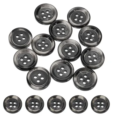 24 runde Kunstharz-Knöpfe, 15 mm, 4 Löcher, schwarz-grau
