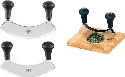 Image de KESPER Planche à découper pour herbes aromatiques en bambou avec hachoir 16x16x1,8cm