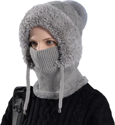 Produktbild von Damen Winter-Sturmhaube fürs Radfahren mit integriertem Schal, dick, warm, dehnbar, winddicht, Gesichtsschutz fürs Radfahren, vollständiger Schutz, für Outdoor-Reisen bei kaltem Wetter, Skimütze