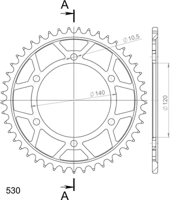 Produktbild von Stahl-Kettenrad Supersprox 530 - 45Z (schwarz) RFE-499:45-BLK|ID 120,0 LK 140,0 6-Loch