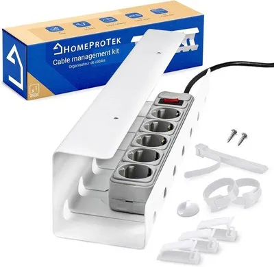 Zdjęcie produktu dla Pudełko do porządkowania kabli w biurze – organizacja kabli – 1 sztuka – białe – stal – 43 x 10 x 10 cm