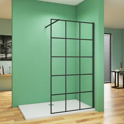 Produktbild von 80x200cm Walkin Duschwand Schwarz Dusche Duschkabine Duschabtrennung 8mm Nano Glas+N Form:140cm Stabilisierungs Stange