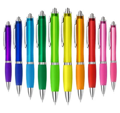 Produktbild von 10 Stück ergonomische Kugelschreiber Mehrfarbig Druckkugelschreiber mit schwarzer Tinte, rutschfester Weichgummizone Großraummine, 1,0 mm Strichstärke