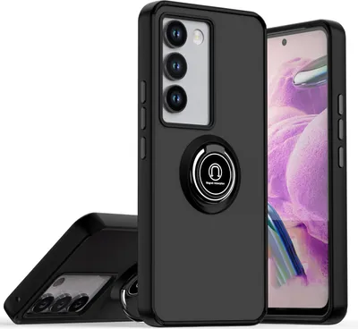 Produktbild von Hülle für Vivo V30 Lite 5G Matte Transluzent TPU Stoßfest Schutzhülle mit Ring Halter Ständer Schwarz