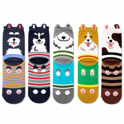 Produktbild von Süße Hundesocken – Bunte Freizeitsocken mit niedlichem Hundegesicht-Motiv, 5 Paar (Größe 35–40), A0491