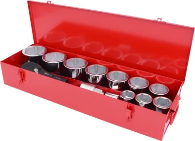 1" Dopsleutelset, 14-tlg., 6-kant, mit Ratsche, Stahlkoffer