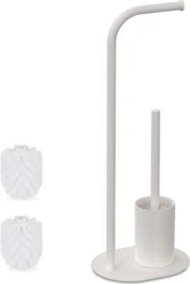 Obrázek produktu pro Sada na toaletu Relaxdays, VxŠxH: 64,5 x 23 x 17 cm, kov, stojan na toaletní papír s toaletní kartáčem, stojan na toaletu, bílý