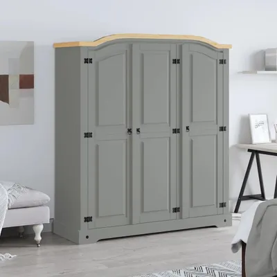 Immagine prodotto di vidaXL Armadio in legno di pino stile Messico a 3 ante grigio