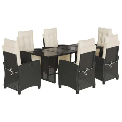 Produktbild von 7-tlg. Garten-Essgruppe mit Kissen Schwarz Poly Rattan