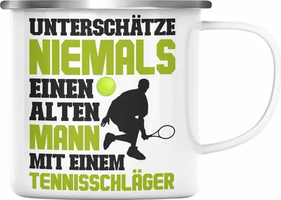 Produktbild von Trendation - Tennis Alter Mann Geschenk Trainer Coach Tennisspieler Geschenkidee Emaille Emaille Tasse (Silber)