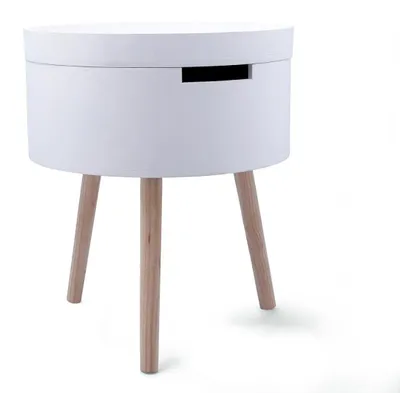 Obrázek produktu pro Bílý přenosný stolek s úložným prostorem, průměr 38 cm
