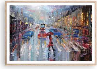 Produktbild von Gerahmtes Poster - Rahmen in heller Eiche - Acryl Stadt Regen - 100x70 cm - Wand Bild - Wanddeko - Wandbilder - Wandposter - Bilderrahmen - Bilder - Kunstdruck - Wandbild - P2NAA100x70-4251