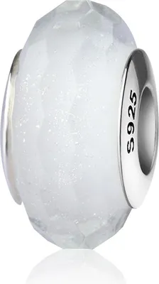 Produktbild von PANDACHARMS Weißer Sternenstaub Facetten Glas Charm, 925er Sterling Silber, passt zu Pandora