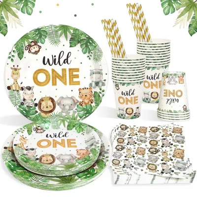 Imagen del producto de Solidchoice - Set de decoraciones para el primer cumpleaños con temática de safari