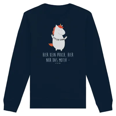 Produktbild von Mr. & Mrs. Panda Baumwoll Pullover Einhorn Dankeschön Größe XXL - French Navy - Geschenk, Sweatshirt, Einhörner, Pulli, Unicorn, Vielen Dank, Danke, Danksagung, Bio